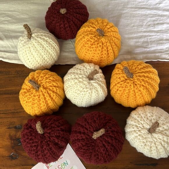 Handmade pumpkins 9 bundle 3 colors NEW - Picture 3 of 6